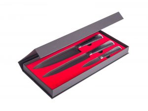 Sada nožů G21 Damascus Premium v bambusovém bloku, Box, 3 ks + brusný kámen - damascenské nože, Box, 3 ks - damaškové nože